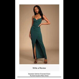 Lulus Sweetest Admirer Emerald Green Ruched Surplice Maxi Dress XS